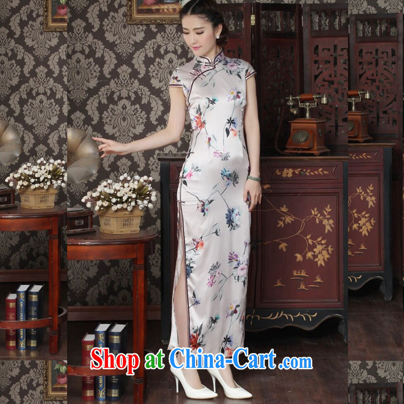 Take the silk long cheongsam Chinese improved, for summer simple dos santos cheongsam silk and pink retro dinner long robes and pink 2XL, spend, and shopping on the Internet
