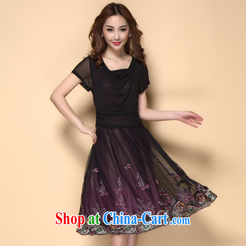 Ya-ting store 2015 spring/summer new, good quality and the embroidery short sleeve dress in women older mothers with elegant dresses red XXXXL, blue rain bow, and shopping on the Internet