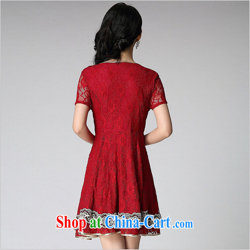 Ya-ting store 2015 summer in the old code new dresses the Chinese wind short-sleeve Lace Embroidery black XXXL, blue rain bow, and, shopping on the Internet