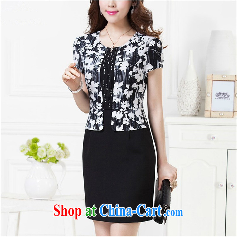 Ya-ting store women's clothing new products in the old code cultivating charisma dress mom with summer white-on-black suit 3 XL _180 100 A_