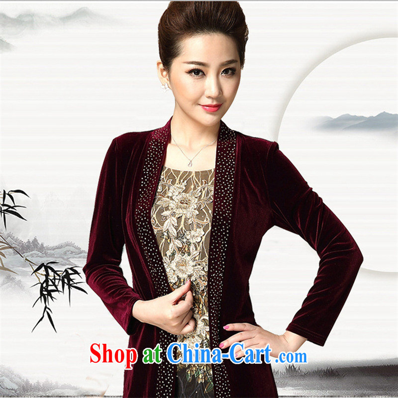 Ya-ting store MOM 2015 installation of new, older women with spring loaded leave of two long-sleeved larger wool dresses wine red 4 XL