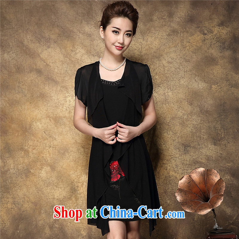 Ya-ting store 2015 summer new middle-aged and older female mother false 2 embroidery dresses wholesale orange black spend a lot code L, blue rain bow, and, shopping on the Internet