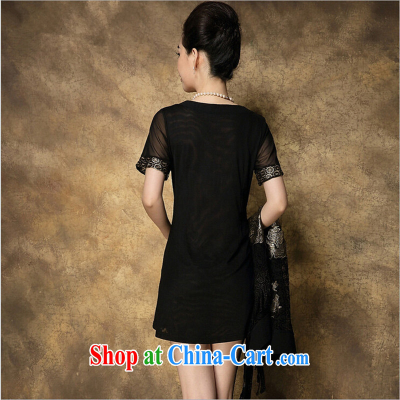 Ya-ting store 2015 summer, the elderly in the Code as well as high-end graphics thin two-piece embroidered Web dress girls black XXXXL, blue rain bow, and shopping on the Internet