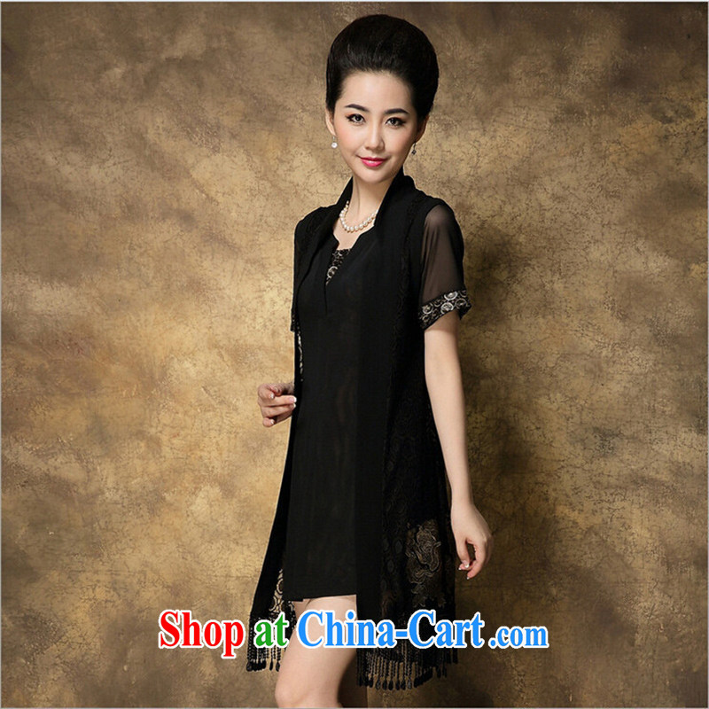 Ya-ting store 2015 summer, the elderly in the Code as well as high-end graphics thin two-piece embroidered Web dress girls black XXXXL, blue rain bow, and shopping on the Internet