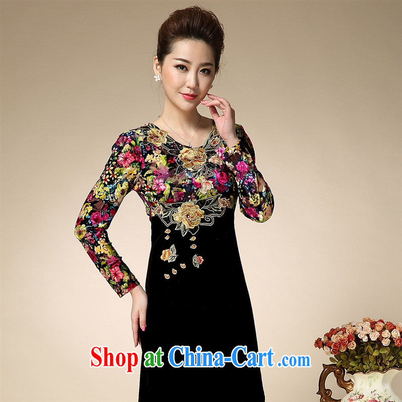Ya-ting store 2015 new, older women with large, loose video thin beauty long-sleeved mom with the velvet dress orange 4 XL, blue rain bow, and, shopping on the Internet