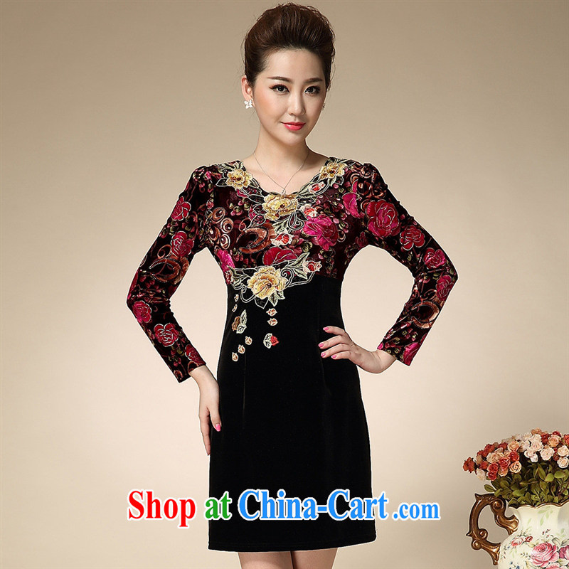 Ya-ting store 2015 new, older women with large, loose video thin beauty long-sleeved mom with the velvet dress orange 4 XL, blue rain bow, and, shopping on the Internet