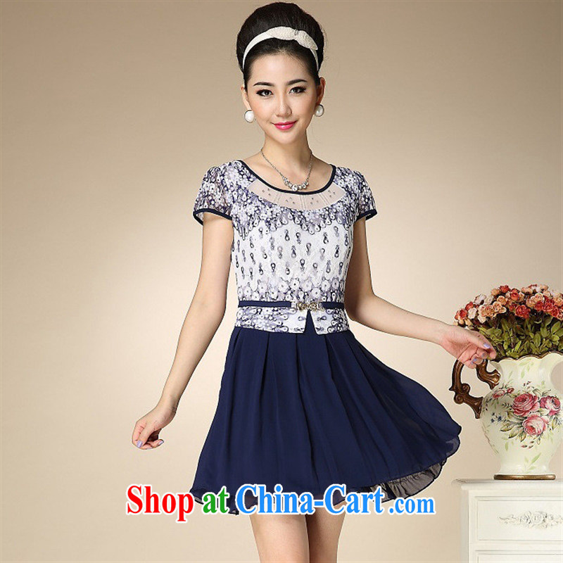 Ya-ting store summer 2015 new, older dresses style lace-mom with XL dresses patterned 4 XL, blue rain bow, and shopping on the Internet