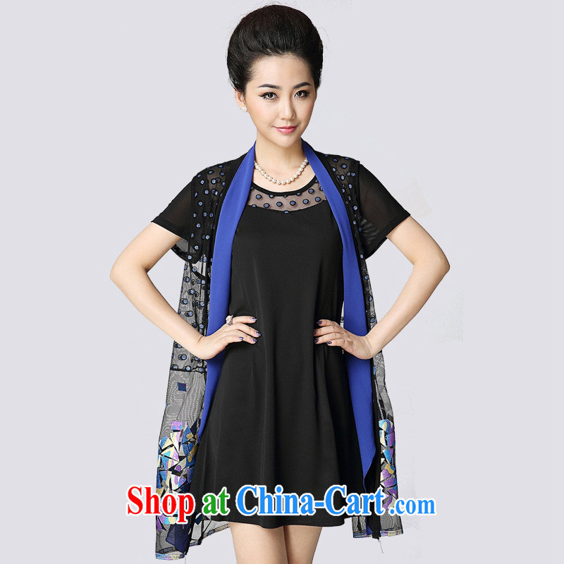 Ya-ting store summer 2015 new large code MOM load the Web yarn embroidery two-piece short-sleeved dresses of the Red Cross (ICRC) code L, blue rain bow, and shopping on the Internet