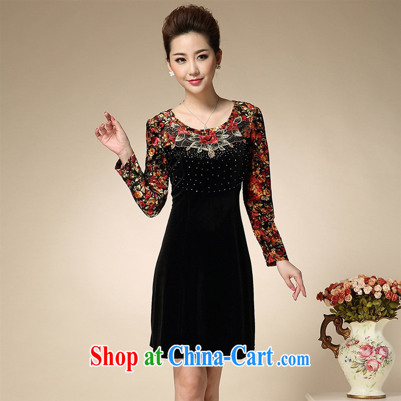 Ya-ting store 2015 new, older women with large, loose video thin beauty long-sleeved mom with the velvet dress orange 5 XL, blue rain bow, and, shopping on the Internet