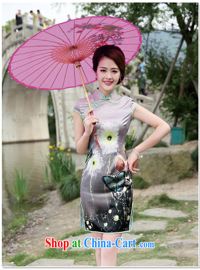 kam world, Sheung Shui Yue stamp flowers improved emulation Silk Cheongsam dress beauty and stylish lady with her mother, Ms. summer dress with retro women marry the code the gray butterfly M pictures, price, brand platters! Elections are good character, the national distribution, so why buy now enjoy more preferential! Health