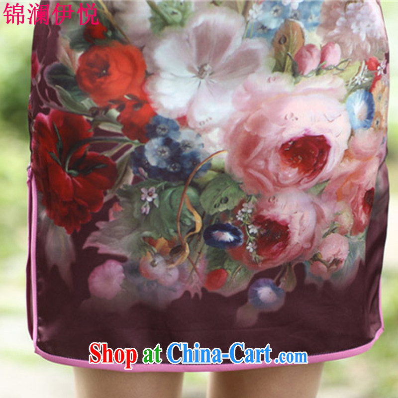 Kam-world, Sheung Shui Yue stamp flowers improved emulation Silk Cheongsam dress beauty and stylish lady with her mother, Ms. summer dress with retro women marry the code the gray butterfly M, Kam world, Yue, and shopping on the Internet