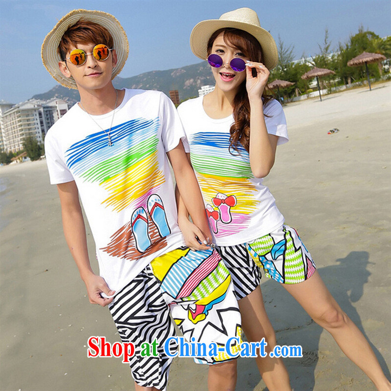 Deloitte Touche Tohmatsu store sunny summer beach holiday couples package seaside lovers shirts beach 1258 orange and white male XL