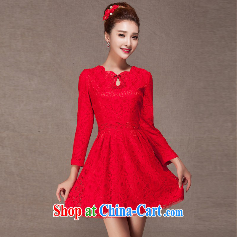 2015 new cheongsam dress bride wedding toast serving long-sleeved red spring back-door service Korean long-sleeved customer service to size up to do not support returned.