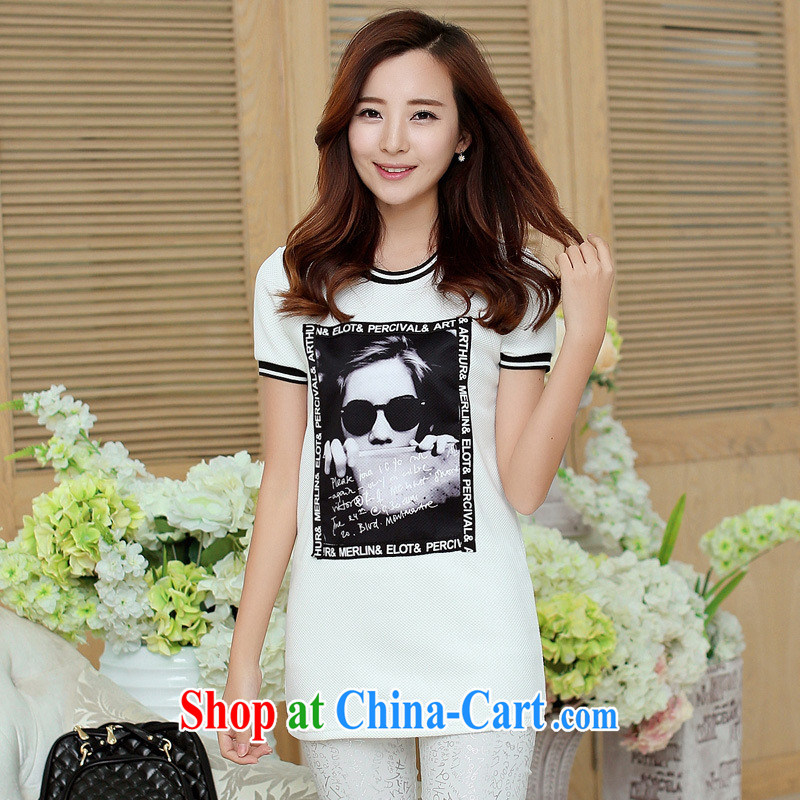 Ya-ting store T-shirt girl, long, summer new female Korean circle style stamp-T pension trend XL Black, Blue rain bow, and, shopping on the Internet