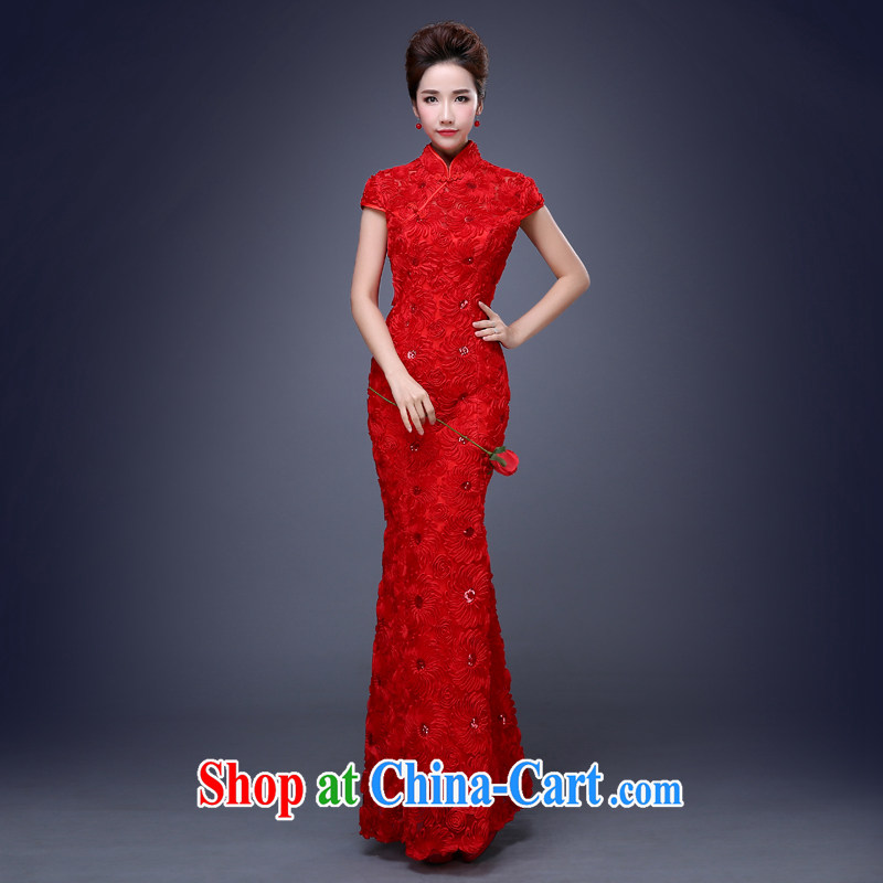 Cheng Kejie MIA toast serving red marriage bridal dresses 2015 new spring and summer short-sleeved beauty dresses long, short, red long S, Jake Mia, and shopping on the Internet