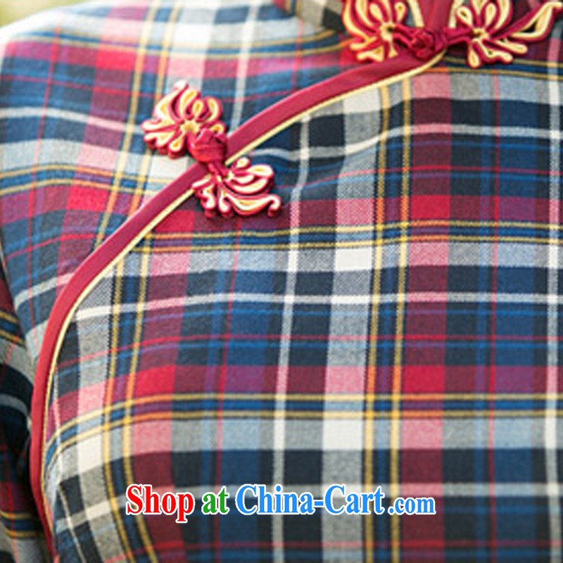 The cross-sectoral, Elizabeth, 2015, new outfit, Ms. summer tartan cuff in Korea retro fashion daily improved cheongsam dress 3 color ZA 102 red tartan M, cross-sectoral, Elizabeth, and shopping on the Internet