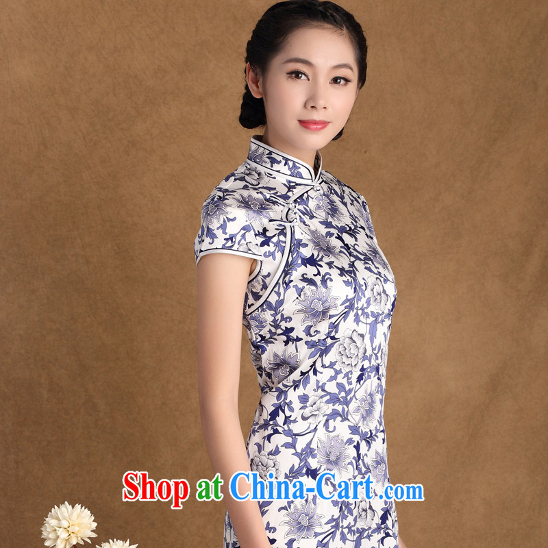 The cross-sectoral Windsor blue Chinese style in a new, retro style heavy Silk Cheongsam dress blue and white porcelain daily improved cheongsam dress HZ s 001 2 XL, Jennifer Windsor, shopping on the Internet