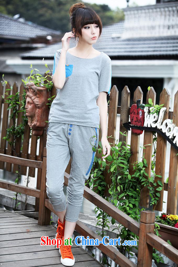 Ya-ting store 2015 summer new female simple plain colored short-sleeved cultivating two-piece pants T shirt girls stylish cotton blue L pictures, price, brand platters! Elections are good character, the national distribution, so why buy now enjoy more preferential! Health
