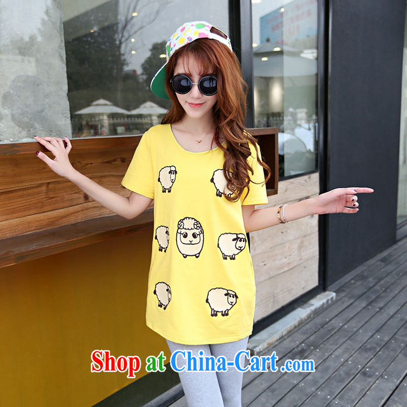Ya-ting in store long T shirts female trend summer new women with stylish round-collar short-sleeve cartoon pattern T shirts small shirts are pink, blue rain bow, and shopping on the Internet