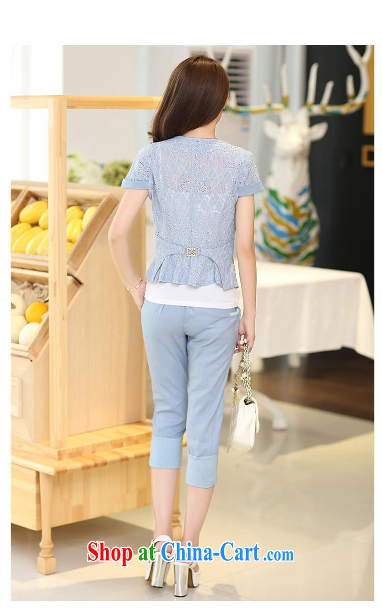 Ya-ting store summer new female V collar short-sleeved simple solid color graphics thin beauty 3 piece pants small suits T pension female trend blue XXL pictures, price, brand platters! Elections are good character, the national distribution, so why buy now enjoy more preferential! Health