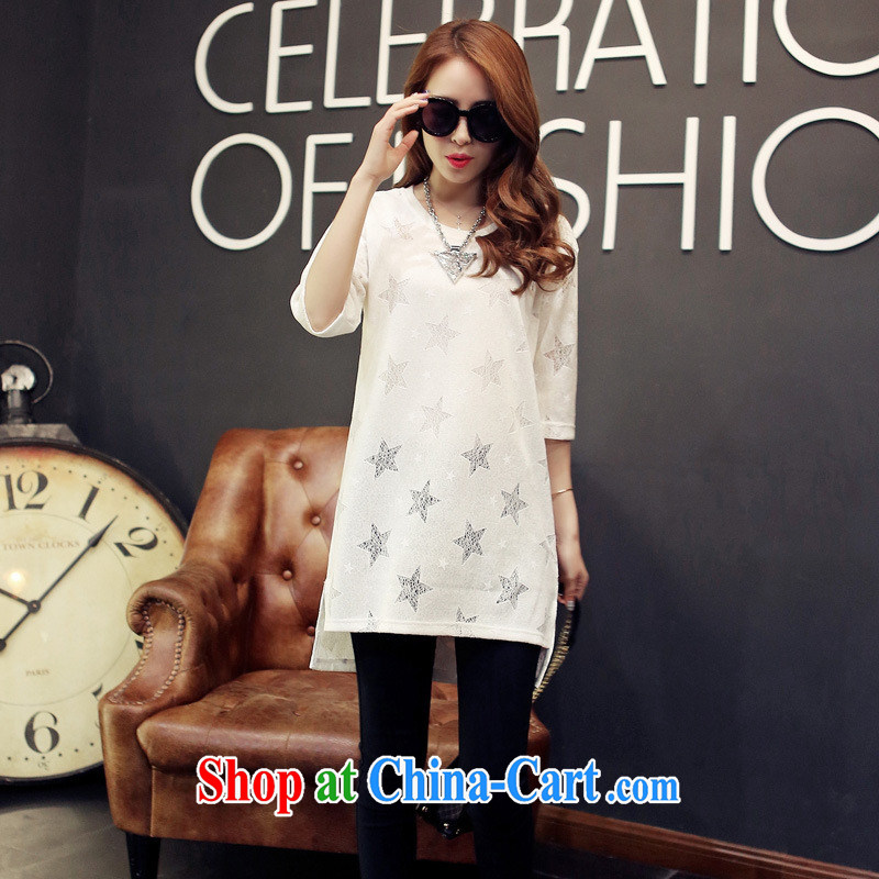 Ya-ting, Ms. store T shirt, long, 2015 new female Korean round-collar short-sleeve star pattern Shu body T-shirt white XL, blue rain bow, and shopping on the Internet