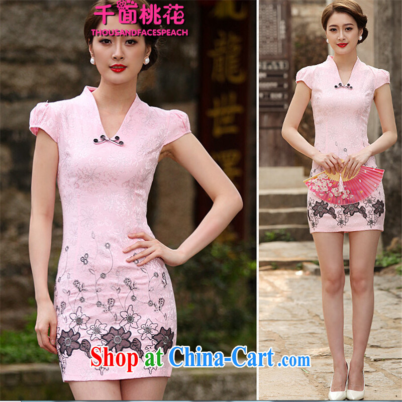 1000 the Peach Blossom Spring 2015 new spring and Stylish retro short dresses summer improved cheongsam dress, daily outfit skirt pink XXL, 1000 the mahogany (THOUSANDFACESPEACH), shopping on the Internet