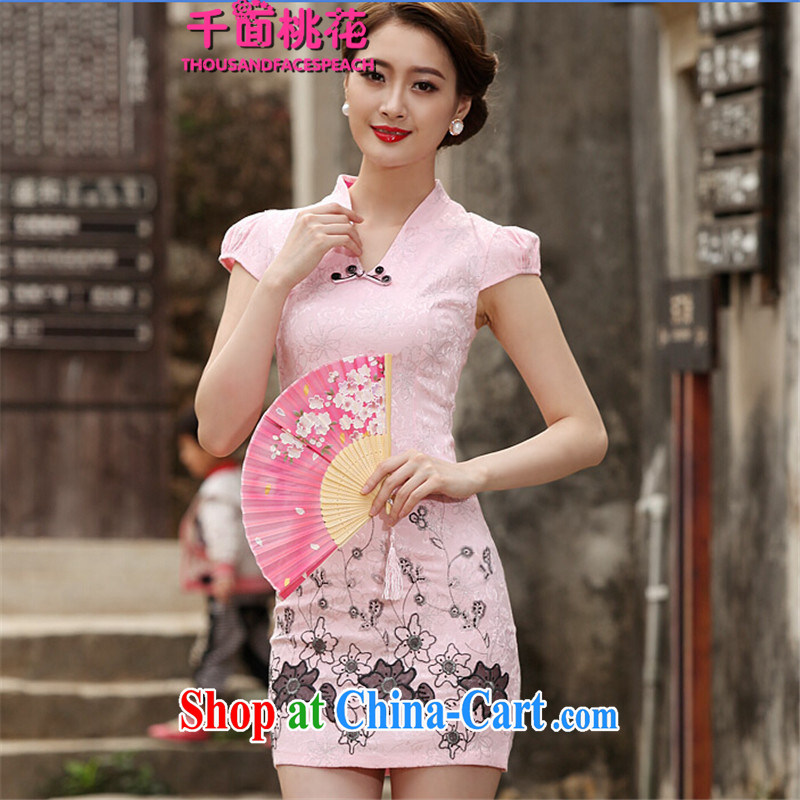 1000 the Peach Blossom Spring 2015 new spring and Stylish retro short dresses summer improved cheongsam dress, daily outfit skirt pink XXL, 1000 the mahogany (THOUSANDFACESPEACH), shopping on the Internet