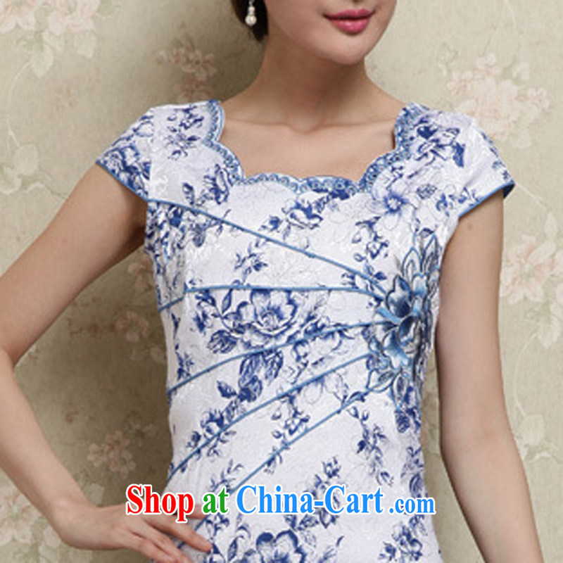 Los Angeles Summer 2015 new dresses beauty graphics thin refined elegant and stylish stamp cheongsam dress blue XXL, Los Angeles (ROLUZEE), shopping on the Internet