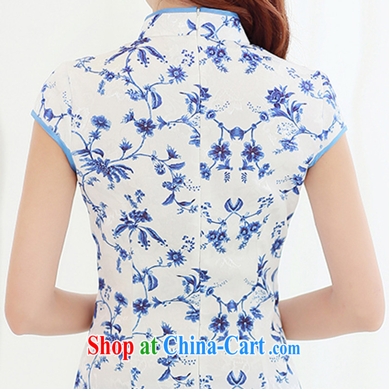 Los Angeles 2015 spring and summer new cheongsam beauty and elegant graphics thin stamp duty on maize cheongsam dress blue S, Los Angeles (ROLUZEE), shopping on the Internet