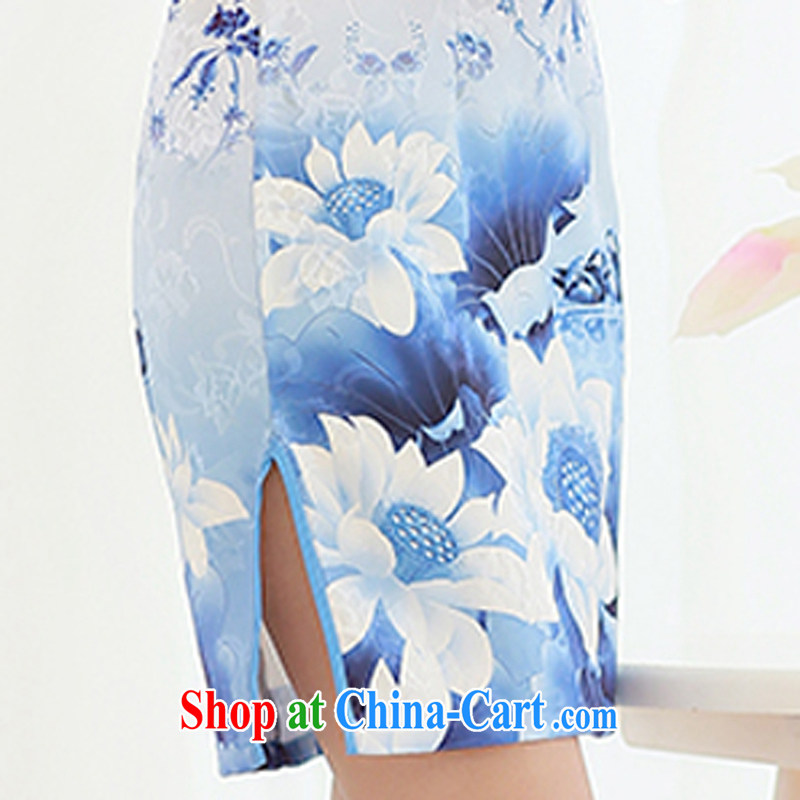 Los Angeles 2015 spring and summer new cheongsam beauty and elegant graphics thin stamp duty on maize cheongsam dress blue S, Los Angeles (ROLUZEE), shopping on the Internet