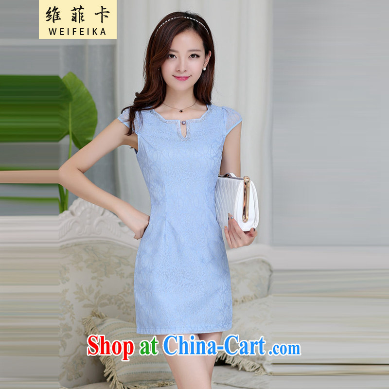 D , the 2015 summer new women who decorated graphics thin style short-sleeve dress girls package and robes further skirt blue XXL