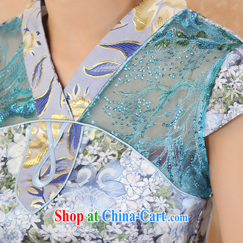 Gakka dresses new 2015 spring and summer retro, long, refined elegant lace spell series dress ethnic wind stamp lady, who dresses emerald blue XXL, click the (GAKKA), online shopping