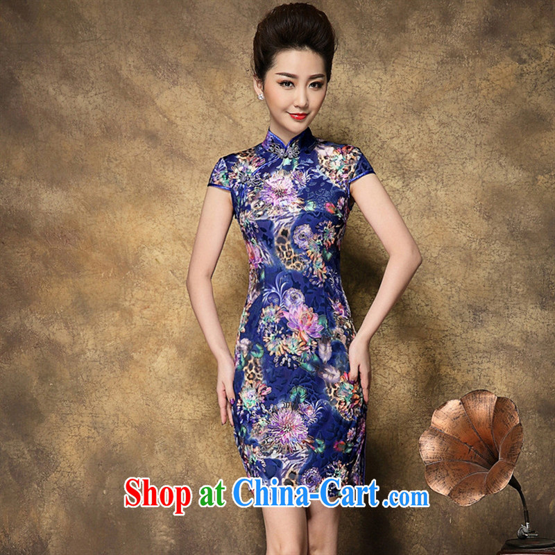 Ya-ting store summer 2015 new blue suit avalanche Peony spring dresses wool retro old beach picture color XXL