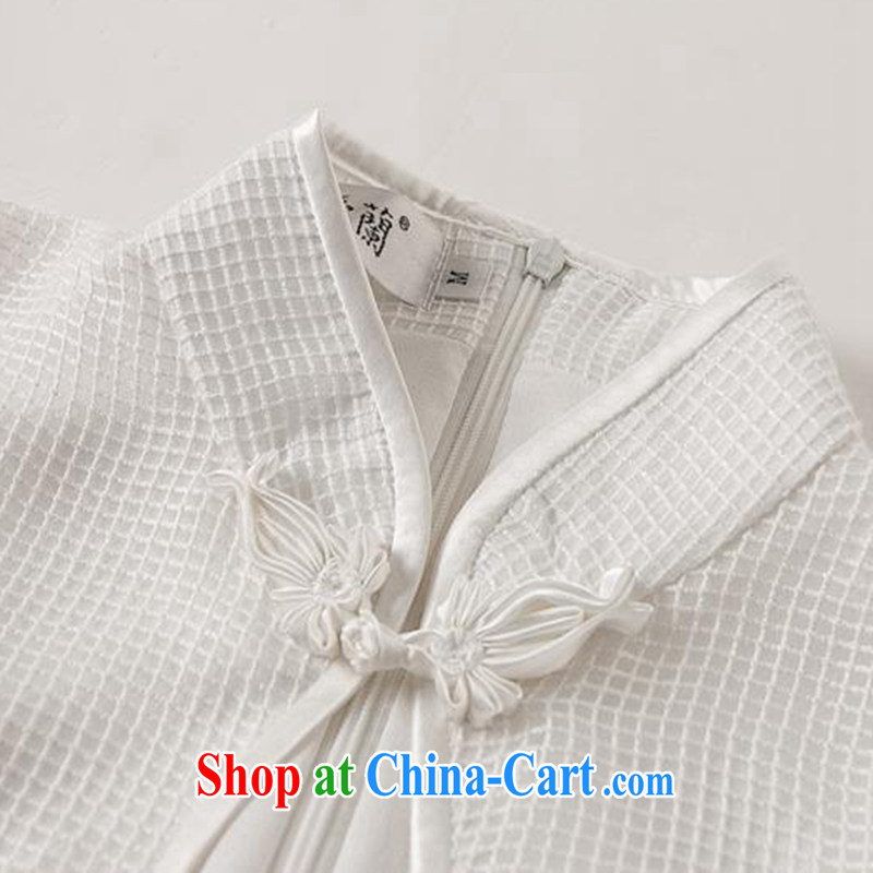 Ya-ting store summer 2015 new cuff in tartan Web yarn cheongsam Chinese qipao ethnic white XL, blue rain bow, and shopping on the Internet