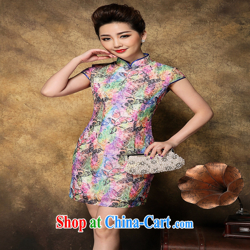 Ya-ting store summer 2015 new Chinese Chinese qipao Palace style cheongsam dress ethnic wind picture color XL, blue rain bow, and shopping on the Internet