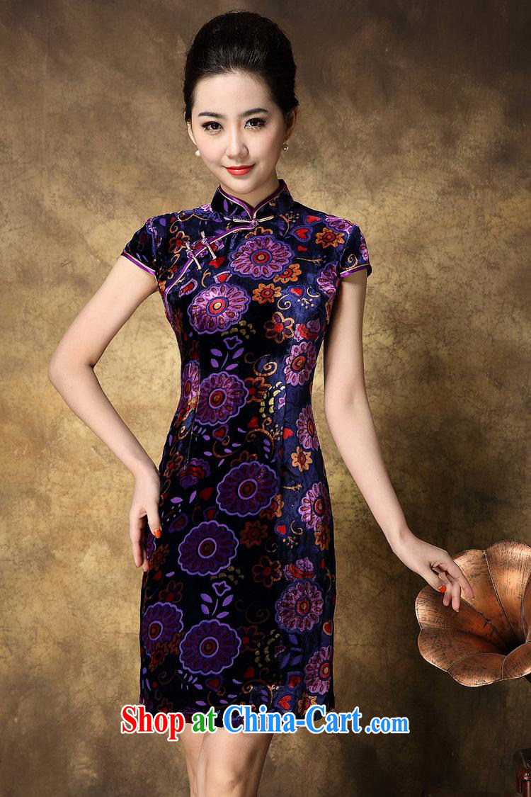Ya-ting store summer 2015 New National wind Silk Velvet short sleeve cheongsam beauty aura picture color XXXL pictures, price, brand platters! Elections are good character, the national distribution, so why buy now enjoy more preferential! Health