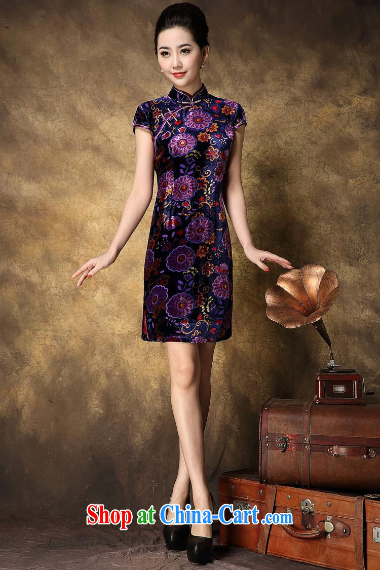 Ya-ting store summer 2015 New National wind Silk Velvet short sleeve cheongsam beauty aura picture color XXXL pictures, price, brand platters! Elections are good character, the national distribution, so why buy now enjoy more preferential! Health