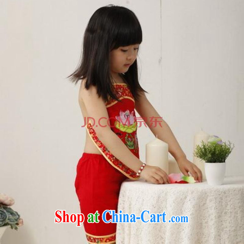 And Jing Ge children Chinese qipao cotton two-piece children Tang Package Women's clothes embroidered Package - A red height 130 CM, Jing Ge, shopping on the Internet