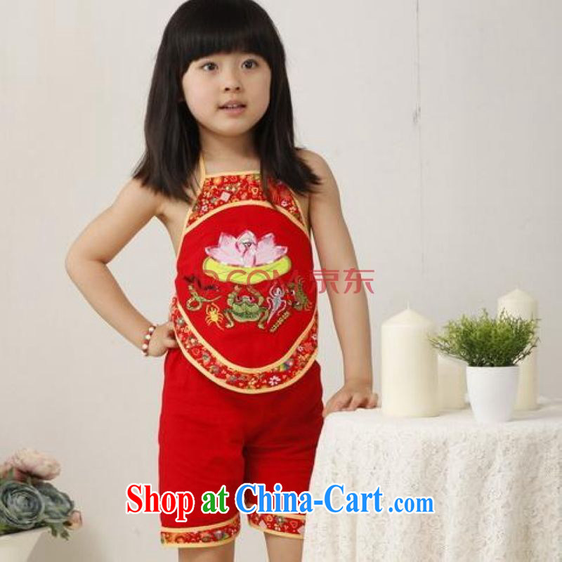 And Jing Ge children Chinese qipao cotton two-piece children Tang Package Women's clothes embroidered Package - A red height 130 CM, Jing Ge, shopping on the Internet