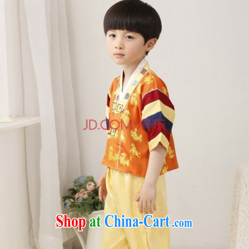 He Jing Ge children's Chinese qipao two-piece children's Chinese kit and replace the long this exercise clothing yellow height 130 CM, Miss Au King pavilion, shopping on the Internet