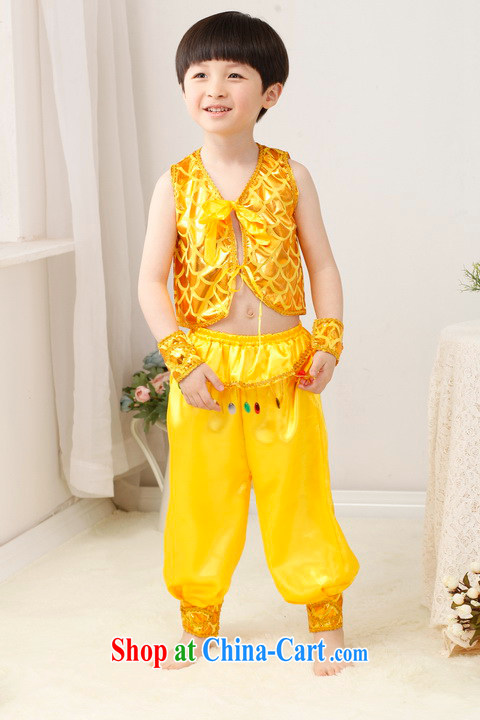 He Jing Ge children Chinese qipao two-piece children's Chinese package men's performance service exercise clothing - A yellow height 130 CM pictures, price, brand platters! Elections are good character, the national distribution, so why buy now enjoy more preferential! Health