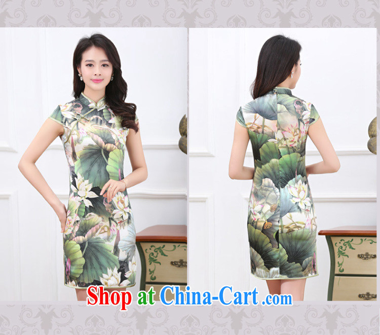 The leaf 2015 summer new literature and art, short-sleeved-waist graphics gaunt the Silk Cheongsam Lotus Pond XXL pictures, price, brand platters! Elections are good character, the national distribution, so why buy now enjoy more preferential! Health