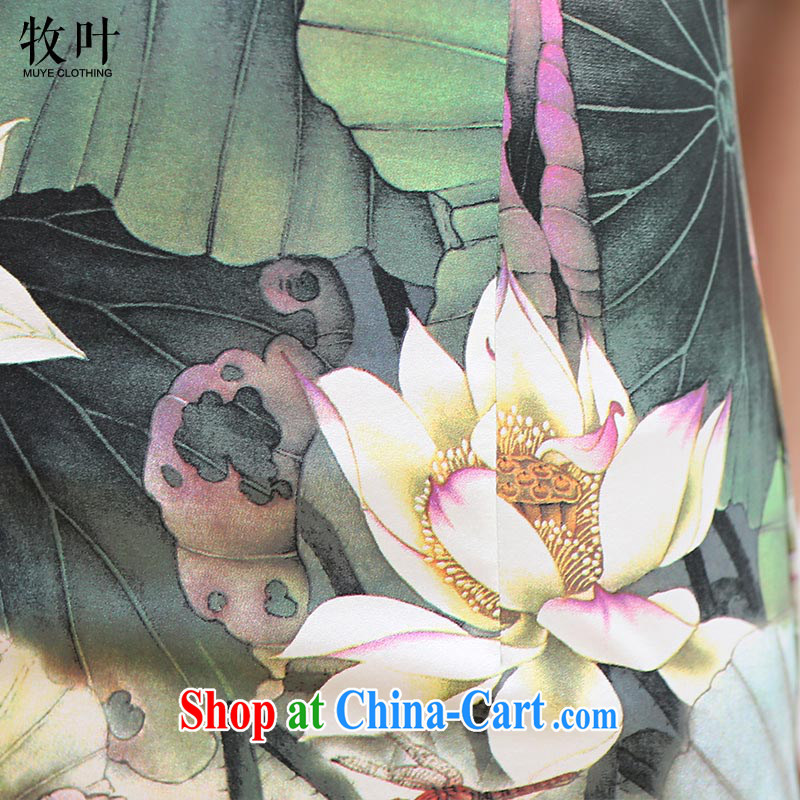 The leaf 2015 summer new literature and art, short-sleeved the waist graphics gaunt the Silk Cheongsam Lotus Pond XXL, leaf (muye), and, shopping on the Internet