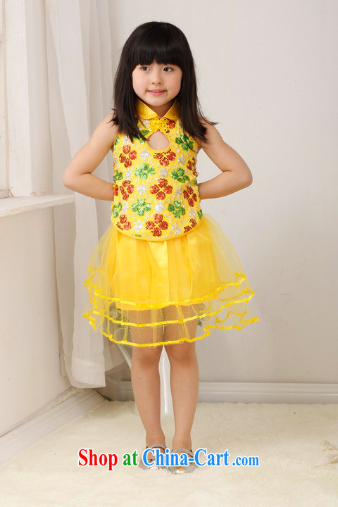 He Jing Ge children Chinese qipao Bong-tail small dress children's Chinese Dress female artist service dress - A yellow height 120 CM pictures, price, brand platters! Elections are good character, the national distribution, so why buy now enjoy more preferential! Health