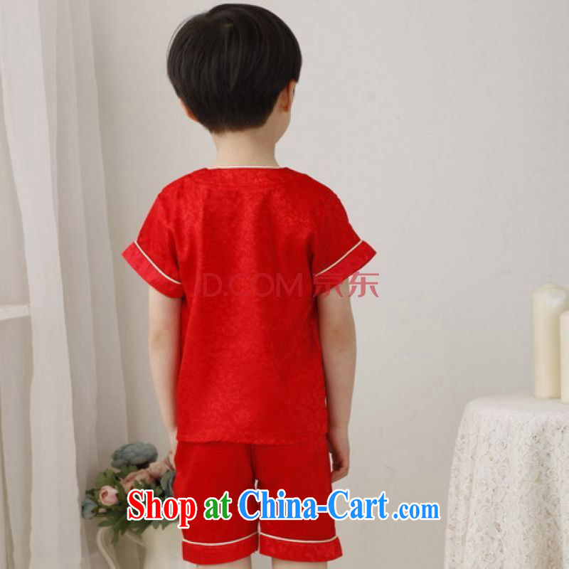 He Jing Ge children Tang with embroidered dragon two-piece children's Chinese package and show service practitioners serving red height 110 CM, Miss Au King pavilion, shopping on the Internet