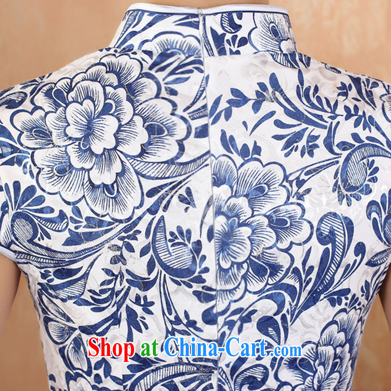 GAKKA 2015 spring and summer new blue vase elegant Womens cotton robes retro improved blue and white porcelain, for single row for cultivating dresses blue L, click the (GAKKA), online shopping