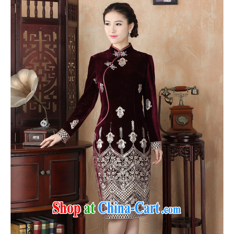 Bin Laden smoke spring dress cheongsam Chinese Chinese improved, for the wool, long retro beauty long-sleeved qipao gown shown in Figure 3XL, Bin Laden smoke, shopping on the Internet
