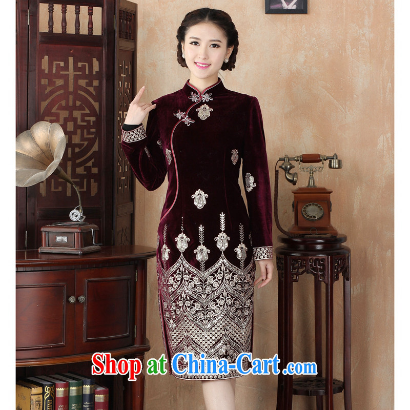 Bin Laden smoke spring dress cheongsam Chinese Chinese improved, for the wool, long retro beauty long-sleeved qipao gown shown in Figure 3XL, Bin Laden smoke, shopping on the Internet
