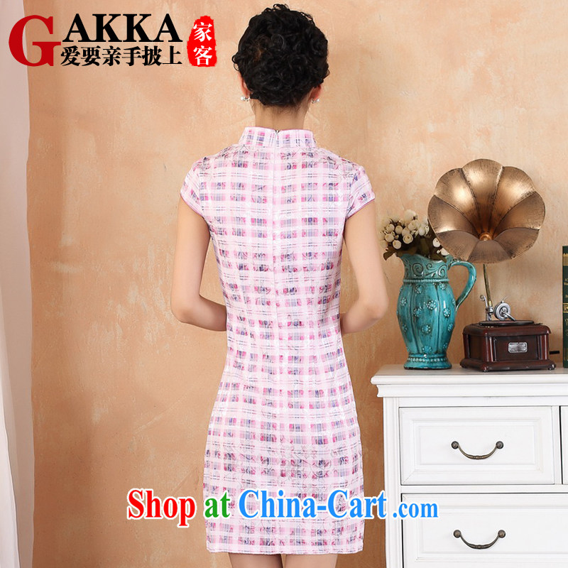 GAKKA 2015 spring and summer with new, Retro, qipao dress improved stylish beauty short tartan V collar elegant dresses Chinese Pink XXL, click the (GAKKA), online shopping