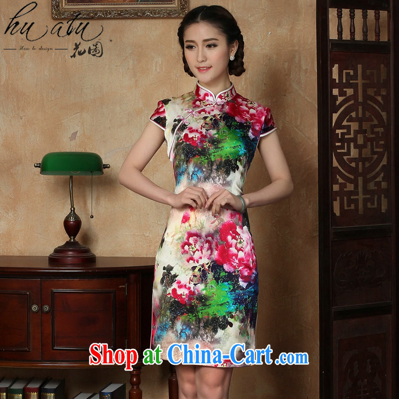 Take the female dresses summer new, Chinese silk, for the poster short cheongsam Chinese improved dos santos short Silk Cheongsam SHOWN IN FIGURE 3XL, flowers, and, on-line shopping